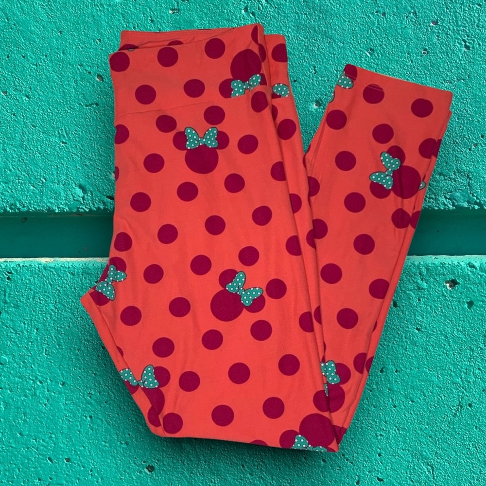 Lularoe (TC) coral MINNIE MOUSE Polka Dots leggings- Disney leggings